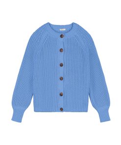 YUKI – Strickjacke Chunky Knit Women, CORNFLOWER, Bio Baumwolle